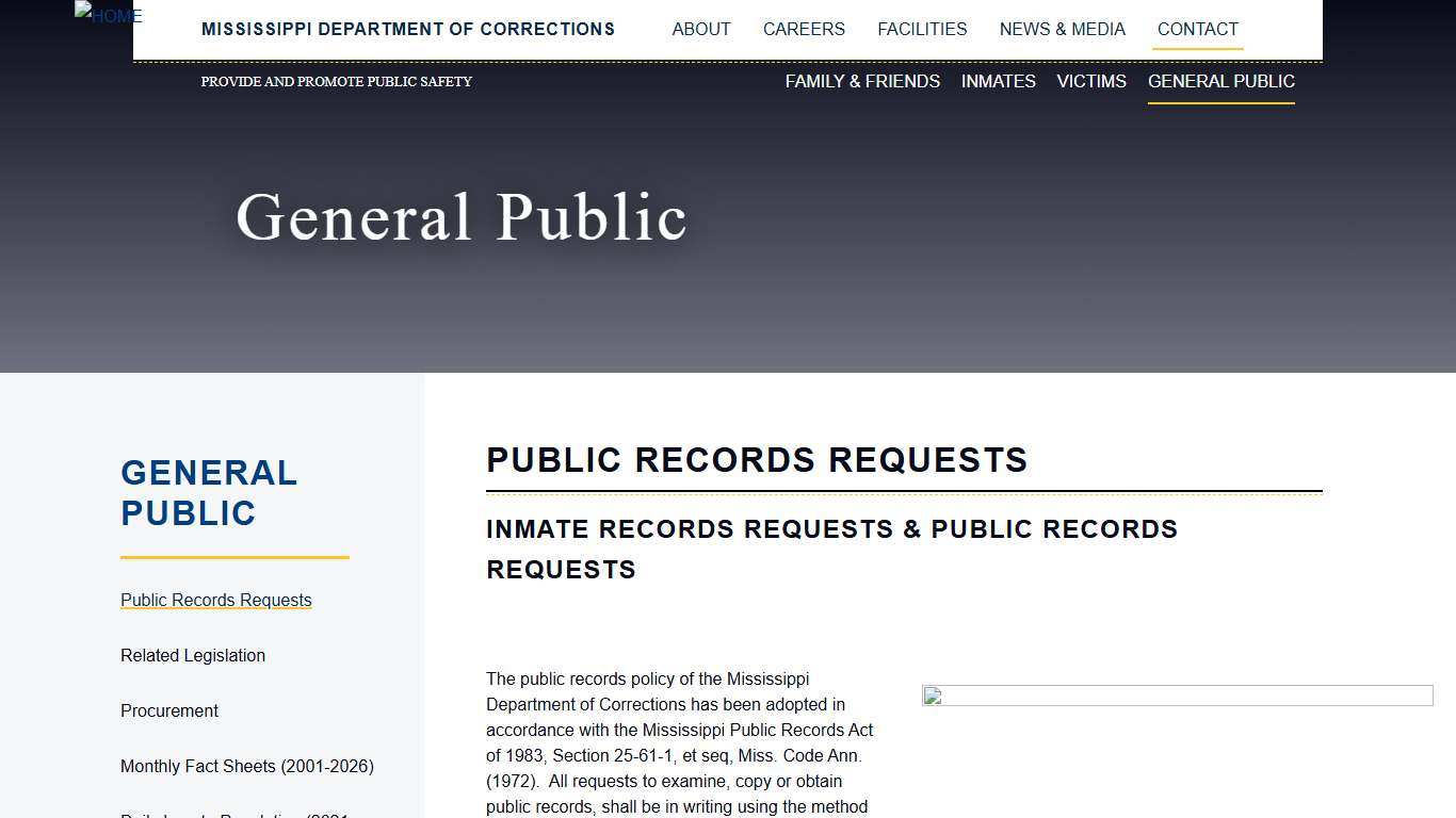 Public Records Requests Mississippi Department of Corrections